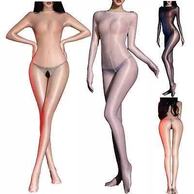 $10.99 • Buy Glossy Womens Sheer Bodysuit Stretchy Jumpsuit Crotchless Bodystocking Nightwear