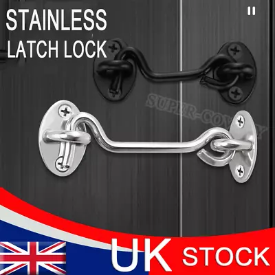 Stainless Steel Cabin Hook And Eye Latch Silent Lock Shed Gate Door Catch Holder • £3.55