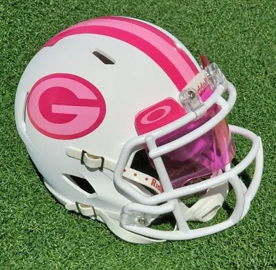 Green Bay Packers Pink Logo Breast Cancer Matte Football Mini Helmet +visor • $51