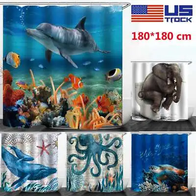Sea Animal Printed Shower Curtain Fabric Modern Fashion Bathroom Decor With Hook • $16.69