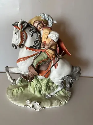 PUCCI Large Porcelain Capodimonte Musketeer On Horseback Vintage Figurine Italy • $69.95