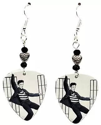 Elvis Presley Jailhouse Rock On Guitar Pick Beaded Earrings - Handmade In USA • $10