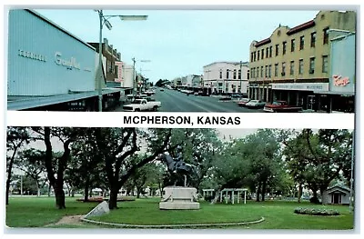 C1950's Maine Street And Statue McPherson Kansas KS Dual View Vintage Postcard • $12.97