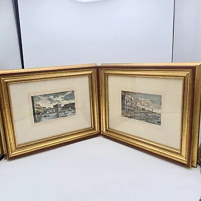 Pair Framed Engraving By Brustoloni Views Of Venice Rialto Bridge Antonius Canal • $74.59