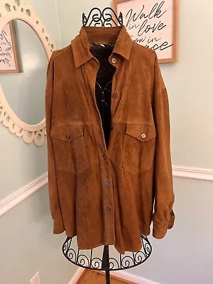 Button Down Shirt Jacket Coat Size L Mens Brown Goat Suede • $99