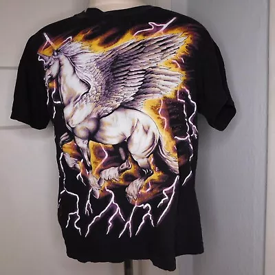 $250 • Buy Vtg American Thunder Mens L Shirt Unicorn Lightning Big Print Travis Scott Rap