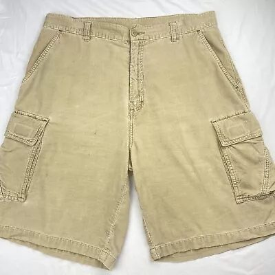 Vtg 90s OP Corduroy Shorts Mens 34 Cargo Off White Beige Y2K FLAWS 10” Inseam • $16.38