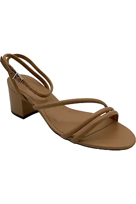 Schutz Leather Mid-Block Heeled Sandals Aiyra Honey Beige • $59.99