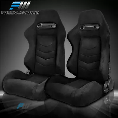 Adjustable Universal Racing Seats Black Suede Pair & 2 Dual Sliders • $349.99