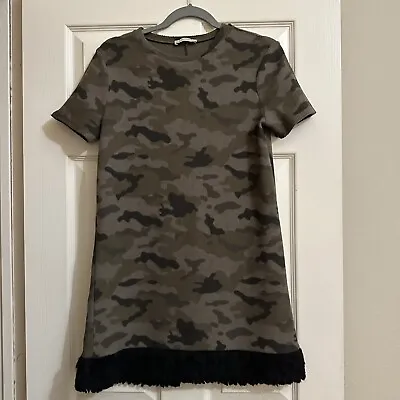 Zara Trafaluc Camo Women’s Sz M Medium Short Sleeve Dress Green Camouflage • $32.99