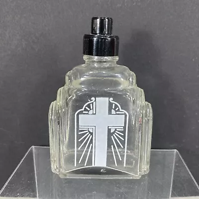 Glass Holy Water Bottle W/ Sprinkle Cap - With Cross - Vintage Art Deco Style • $34.95