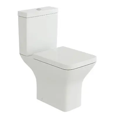 Bathroom Toilet Pan Square Soft Close Coupled Cistern Seat Modern White Ceramic • £136.99