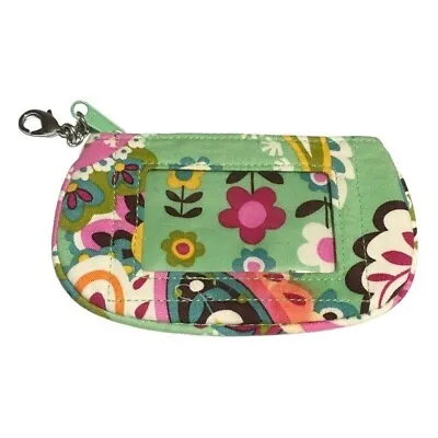 Vera Bradley Zip ID Window Change Purse Coin Card Wallet Green Pink Paisley • $16