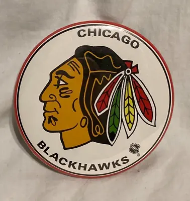 Vtg - NHL Chicago Blackhawks Hockey - Metal Souvenir Round Pin Button. 3 1/4  W • $10.95