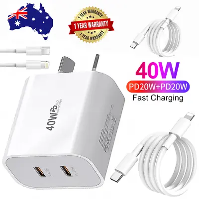 $14.99 • Buy 40W DUAL USB-C PD Fast Charging Wall USB C Charger Power Adapter Type-C Brick AU