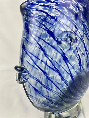 Lovely Handblown  Cobalt Blue Fish Vase With Clear Base • $12
