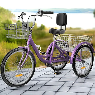 TAUS 24  1-Speed Adult Trike Tricycle 3-Wheel Purple Bike W/Removable Basket • $242.41