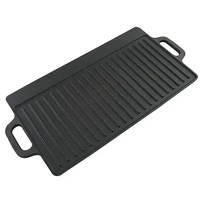 £16.99 • Buy Non Stick Cast Iron Skillet Plate Reversible Griddle Ribbed Pan Double Sided BBQ