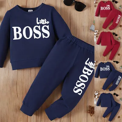 Little Boss Boys Baby Kids T-Shirt Sweatshirt Pants Tracksuit Outfit Set Clothes • £8.69