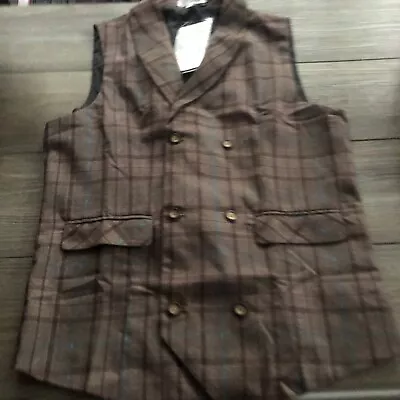 SAOVERE Mens Formal Plaid Vest Slim Fit Double Breasted Shawl Collar NWT • $33.99