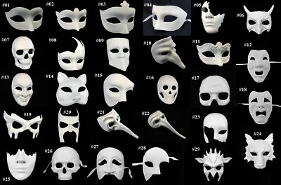 Bulk Blank DIY White Unpaint Masquerade Mask Polyresin Base Halloween Costume • $8.46