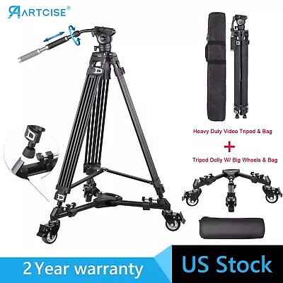 ARTCISE Professional Video Tripod Heavy Duty Tripod With Tripod Dolly Fluid Head • $172