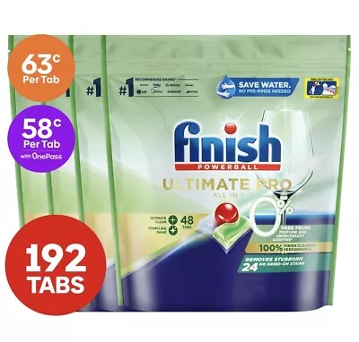 4 X 48pk Finish Quantum Ultimate Pro 0% Dishwashing Tabs • $175