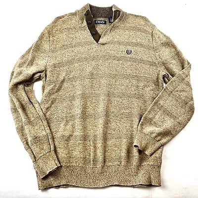 Chaps 3 Button Henley Brown Long Sleeve Cotton Sweater Men's Size Large • $12.04