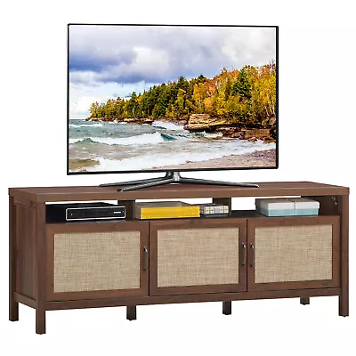 TV Stand Entertainment Media Center For TV's Up To 65  W/ Rattan Doors Walnut • $149.99