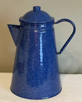 Vintage Blue Speckled Enamelware Coffee Pot Camping Farmhouse • $34.99