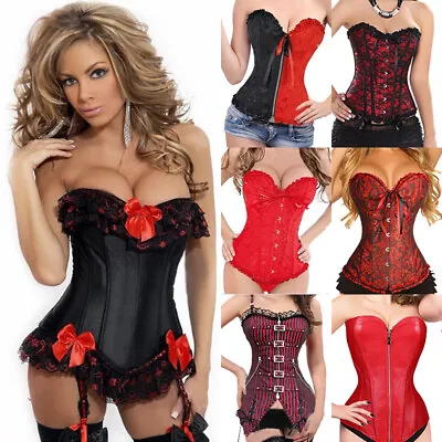 £25.79 • Buy Women Bustier Basque Tops Lace Up Christmas Red Costume Boned Overbust Corset UK