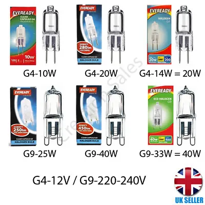 £39.99 • Buy Eveready G4 G9 Halogen Bulb Capsule 10W 14W 20W 25W 33W 40W Lamp Light 220v 12v 
