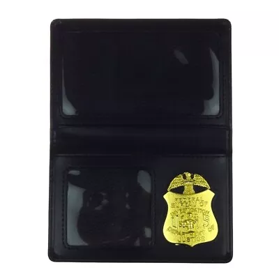 Leather Wallet Driving License ID Card Holder Wallet Case FBI Metal Badge Stamp • $37.83