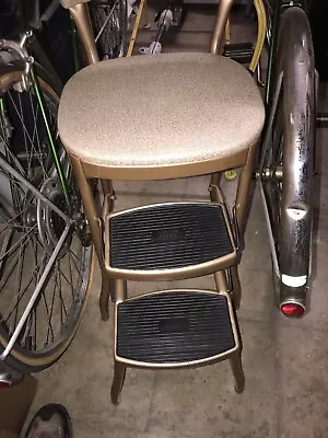 Vintage Cosco Copper / Beige Kitchen Step Stool Chair With Pull Out Steps. • $249.99