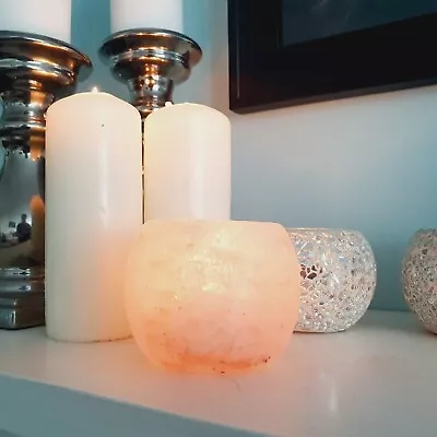 Himalayan Salt Tealight Candle Holder Smooth Ball Round Air Purifying Healing • £7.95