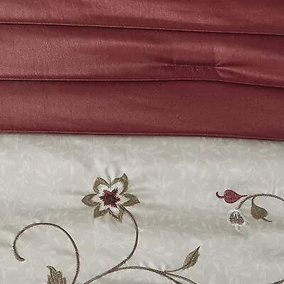 Madison Park Serene Faux Silk Comforter Floral Embroidery Design All Season Set • $193.40
