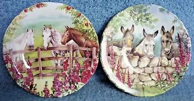 (RARE) Ann Blockley Bone China 12cm Horses & Donkeys Collectable Plates BARGAIN • £10.99