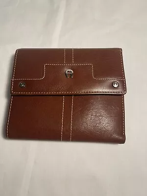 Etienne Aigner Brown Bifold  Wallet Change Compartment Gold Accents And Stitches • $26