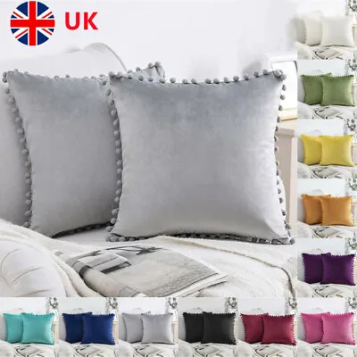 £12.66 • Buy UK Pom Poms Velvet Cushion Cover Pillow Case Sofa Home Decor 18  20  22  24  26 