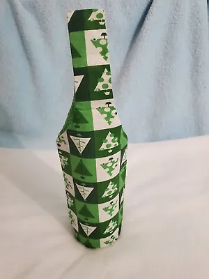 Handmade Reusable Cloth Wine Bottle Gift Bag Green & White Plaid Christmas Trees • £3.86