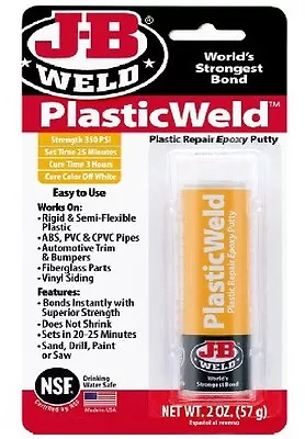 JB Weld Plastic Weld Epoxy Putty Stick 2oz Repair Most Plastic Fast Setting Bond • $29.50