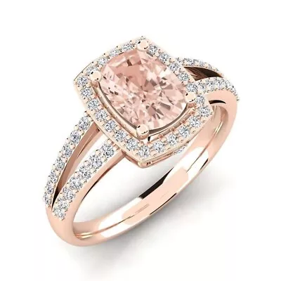 Morganite Cushion 8x6mm Side Accent Anniversary Ring With Rose Gold Plated • $48.50