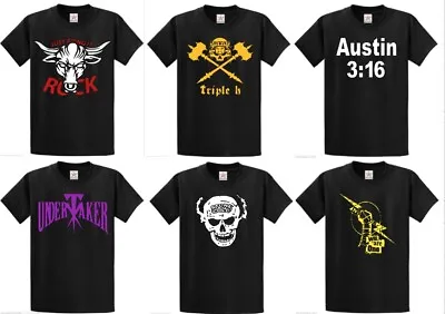 Unofficial Men's Wrestling T Shirt The Rock Undertaker CM Punk Austin HHH Wwe • £12
