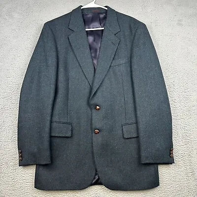 Winthrop Wales Blazer Mens 40L Green Wool Tweed Herringbone Business Casual Prep • $41.35