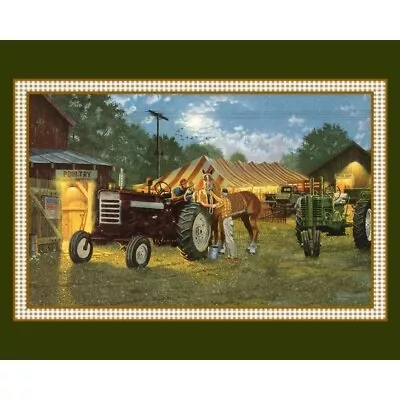 CLEARANCE Horse Power - Landscape Tractor Barn  - Fabric Quilt Panel  • $6.99