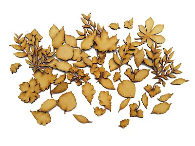 Wooden Mdf Shapes Floral Branch Small Leaf Embellishment Laser Cut Ornaments Set • £7.43