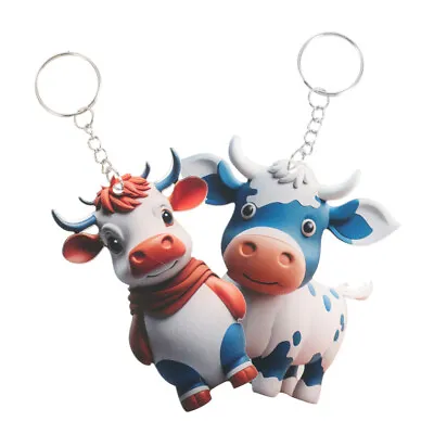  2 Pcs Highland Cow Key Ring Hanging Cows Chains Farm Keychain Baby Decorate • £9.85