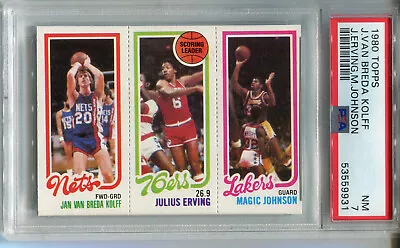 1980 Topps #139 Jan Van Breda Kolff/Julius Erving/Magic Johnson Rookie PSA 7 NM • $107.10