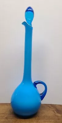 Vintage Empoli Carlo Moretti Italy Cased Glass Blue Genie Bottle W Stopper 16.25 • £195.44