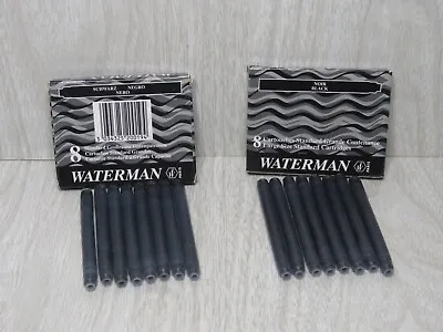 VTG Set 2 Waterman Black 8 Cartridges EACH 16 Total Fountain Pen Refills READ • $12.99